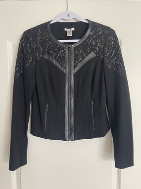 Cache Black Lace-Accent Zip Front Blazer Jacket